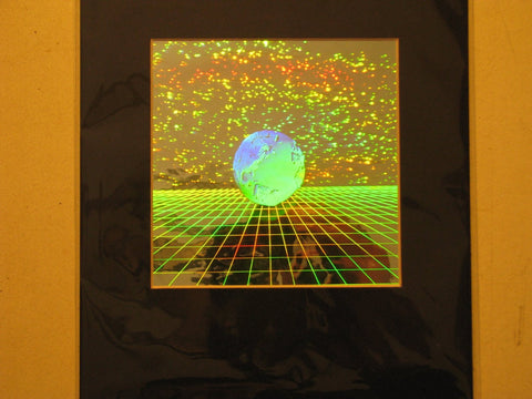 Earth with Grid Matted Hologram Picture, 3D Embossed Type