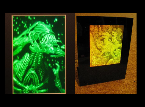 Alien Queen Sci-Fi Movie Art (Framed) & 3D Prehistoric T-Rex Dinosaur Polaroid Photopolymer Film Hologram Deskstand - 2 Piece Set