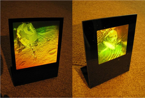 Lunar Lander & High Tech Man 3D Polaroid Photopolymer Film Holographic Deskstands, 2 Piece Set